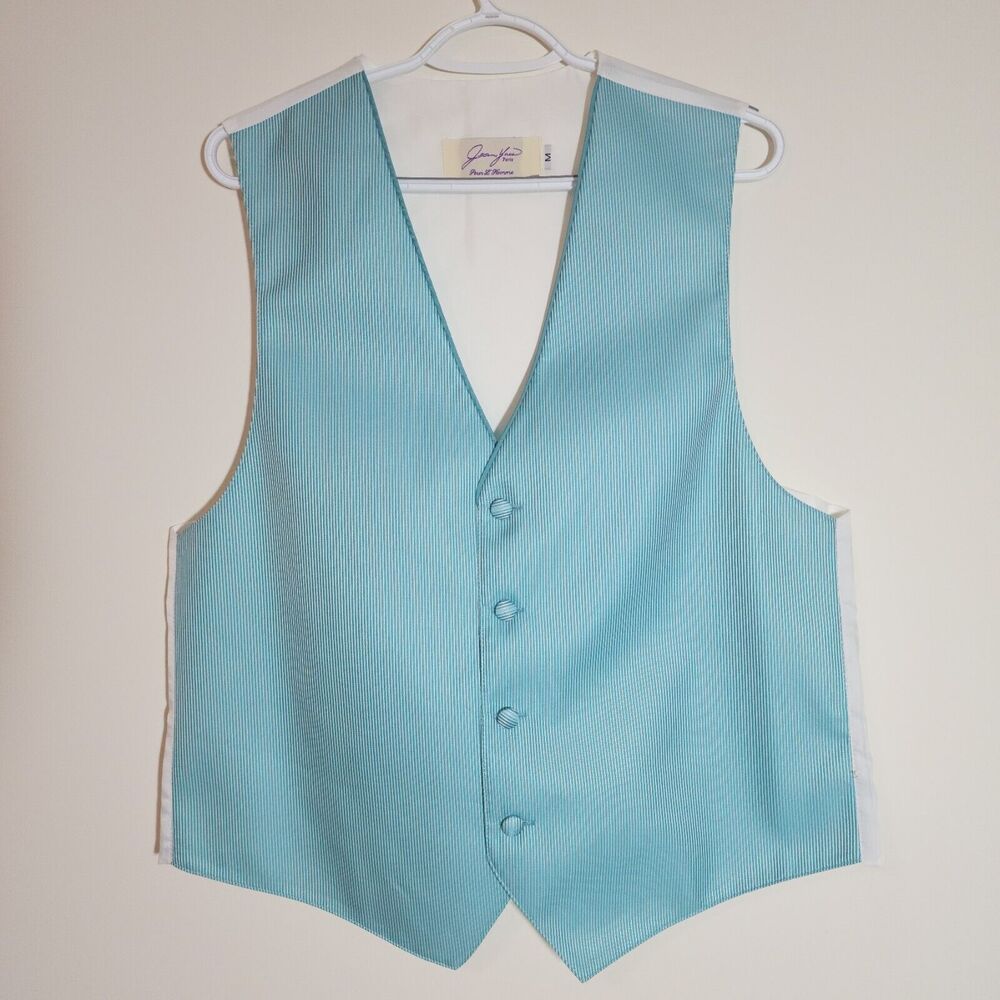 Jean Yves Paris Formal Dress Vest White Aqua Green Striped Made USA Men's M - Picture 2 of 8